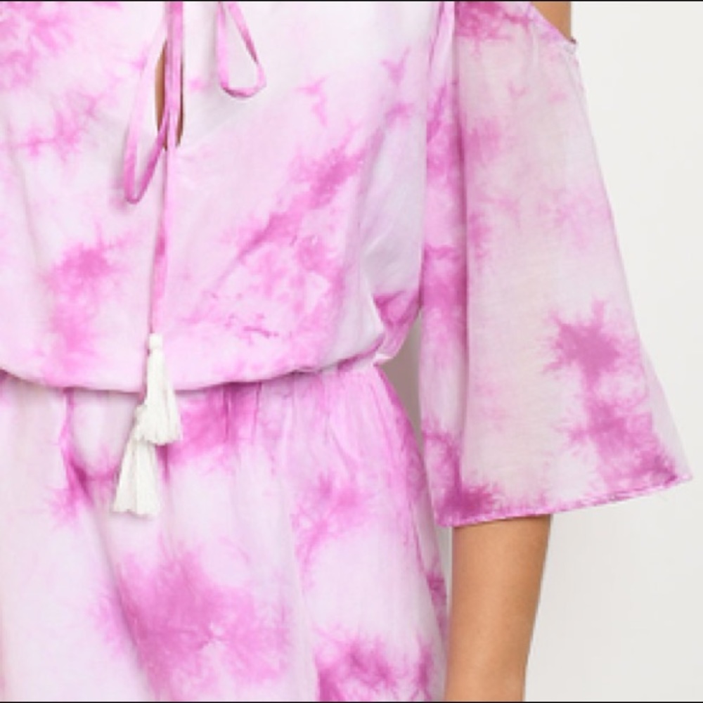Magenta & white 3/4 cold-shoulder tie dye dress, sz XS - Picture 4 of 8